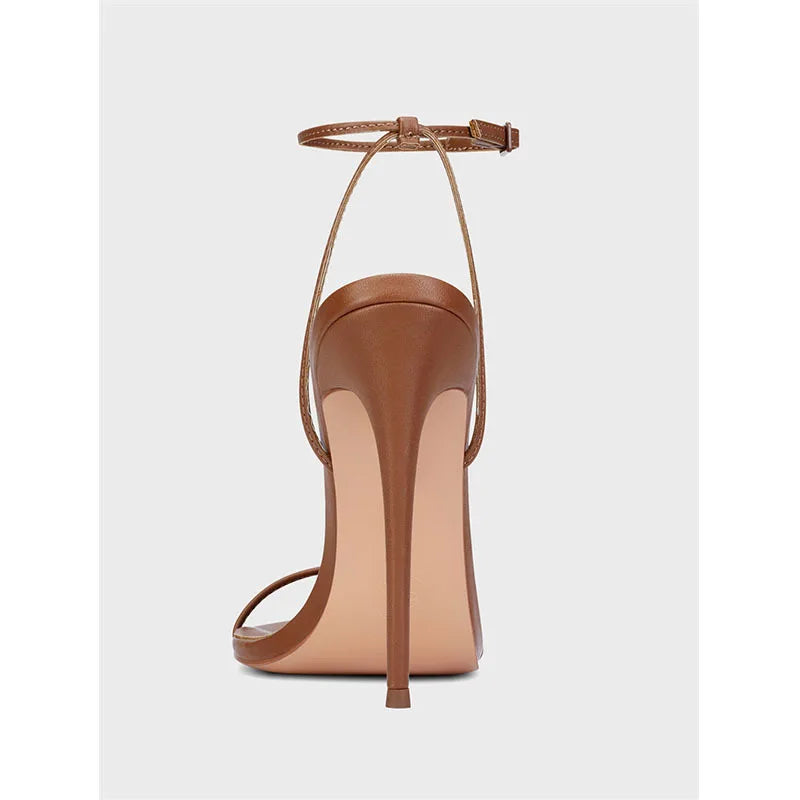 New black flat sandals with slim heels and sexy temperament, pointed high-heeled sandals for women, worn in plus sizes 33-46