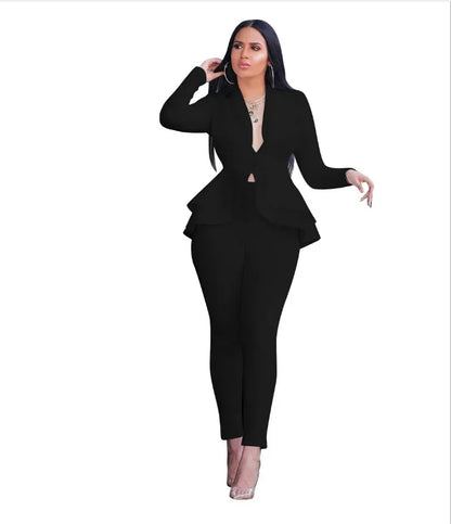 2025 Women's Formal Set 2PCS Tracksuit Full Sleeve Ruffles Blazers Pencil Pants Suit Two Piece Set Office Lady Outfits Uniform