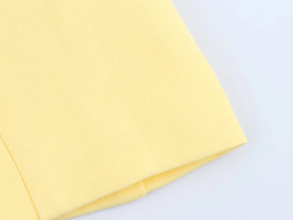 KONDALA Elegant Yellow Blazer Women's Double-breasted Lapel Blazer Fashion High Street 2025 Spring Summer Holidays Commute Suit