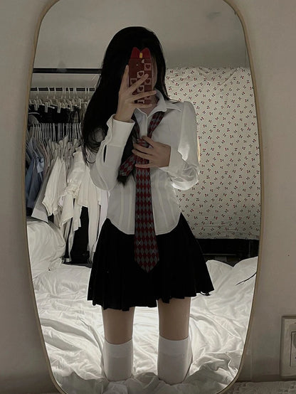 Y2K White Shirts Women Streetwear Tunic Long Sleeve Crop Tops Students Jk Preppy Korean Fashion Basic Slim All Match Blouses New