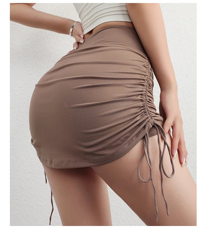 Women'S Drawstring High-Waisted Skirt Women Running Anti-Go Naked Yoga Shorts Full Fitness Tennis Sports Shorts