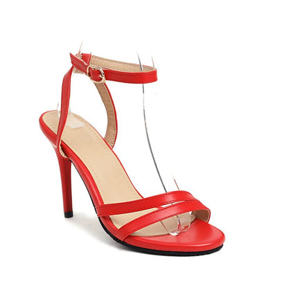 REAVE CAT 2021 Elegant Sandals Ankle Buckle Strap Narrow Open Toe 9.5cm Stiletto Heel Shoes US19 Black White A4245