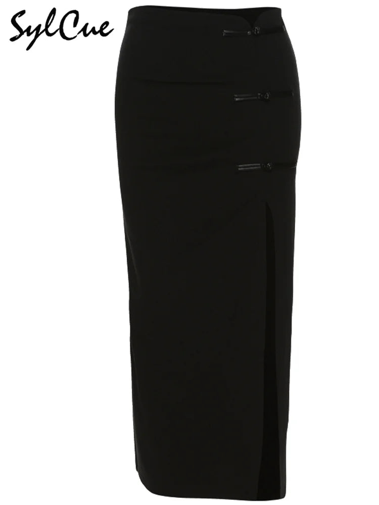Nibber Black Sexy Split Simple Casual All-Match Hot Street Outing Cool Mature Vitality Personality Trend Basic Women'S Skirt