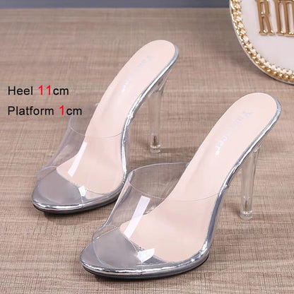 11CM Modern Slippers For Women 2024 Summer New Transparent Sandals Sexy Thin High Heels CRYSTAL Woman Shoes Outside Size 43 Gold