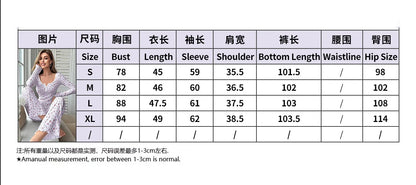 New Women Soft Comfortable sexy Floral Print Pajama Set Long Sleeve Top and Pants Loungewear Sleepwear Two Piece Set Homewear