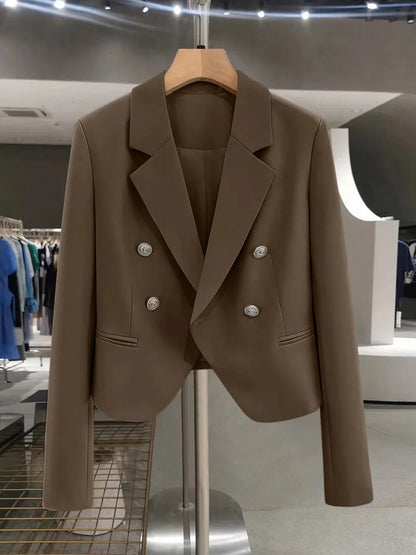 Casual Black Women's Small Suit Jacket 2025 New Spring Autumn Korean Design Sense Polyester Fiber Full Sleeve Solid Color