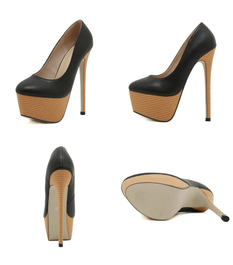 Liyke 2025 New Arrival Woodiness Platform Pumps Women Sexy Slingback Shallow Round Toe 16 CMSuper High Heels Shoes Zapatos Mujer