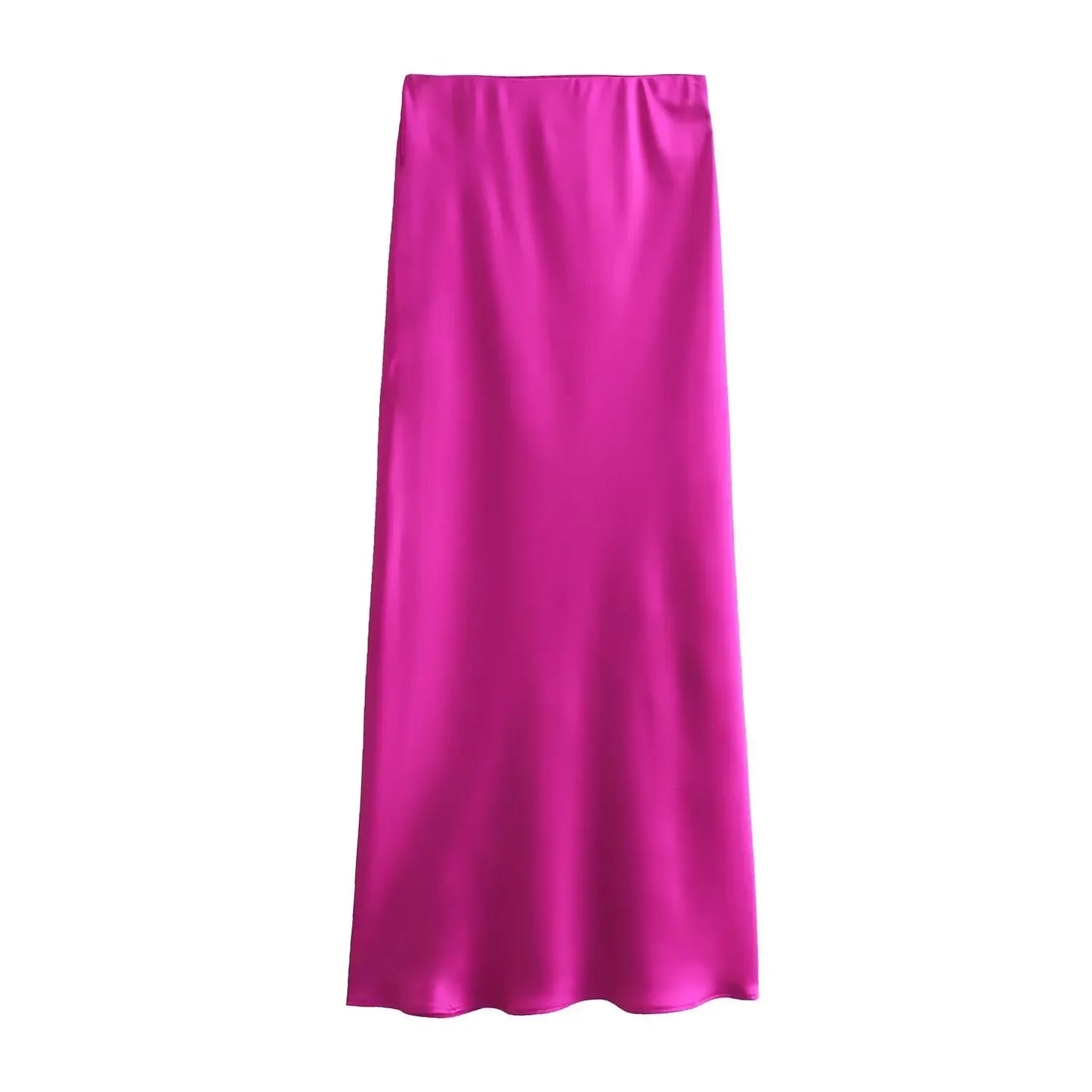 2024 Spring Summer New Women's High-Waisted Skirt European Style Silk-Satin Feeling Long Dress Solid Color Simple Design