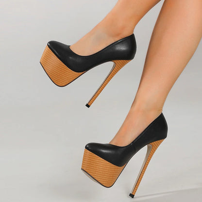 Liyke 2025 New Arrival Woodiness Platform Pumps Women Sexy Slingback Shallow Round Toe 16 CMSuper High Heels Shoes Zapatos Mujer