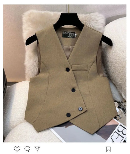 Simple Sleeveless Suit Vest Casual Wide Leg Pants Two-piece Set for Women 2025 New Elegant Suit Set