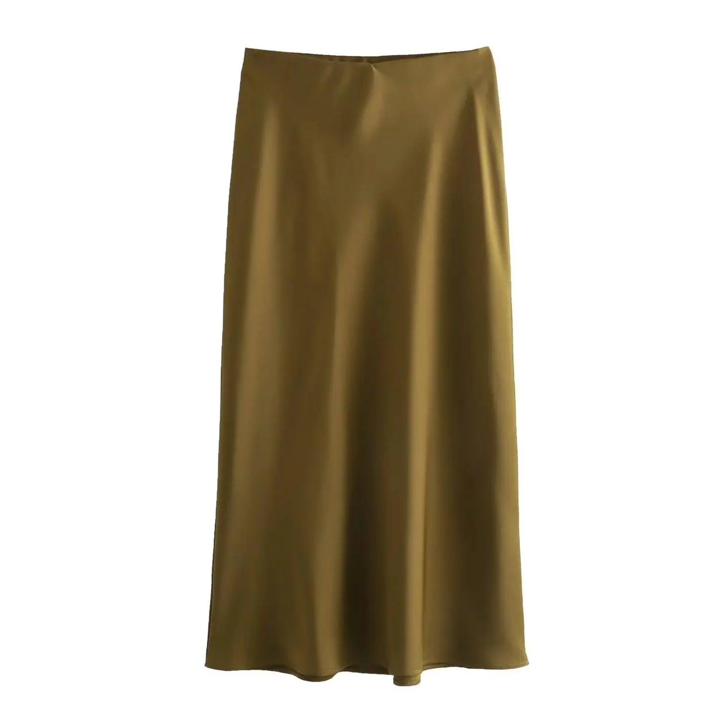 2024 Spring Summer New Women's High-Waisted Skirt European Style Silk-Satin Feeling Long Dress Solid Color Simple Design