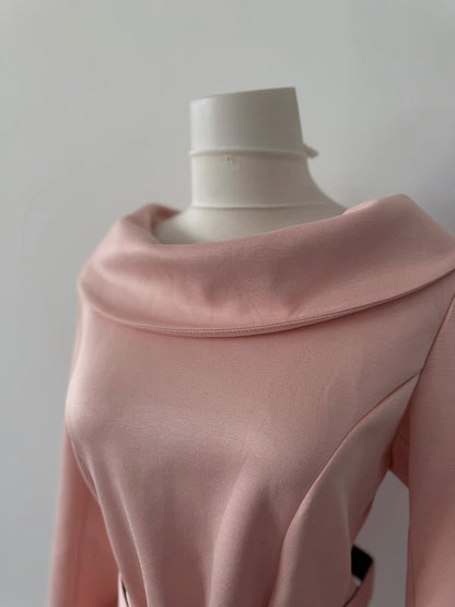 Luxury Socialite Style Pink Long Sleeve Shirt for Women Clothing Autumn Korean Chic Gentle Waist Slimming Pullovers Women Tops