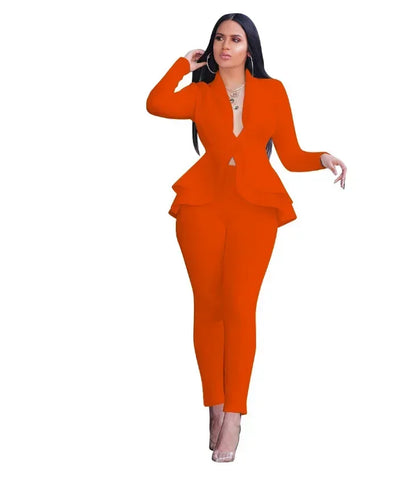 2025 Women's Formal Set 2PCS Tracksuit Full Sleeve Ruffles Blazers Pencil Pants Suit Two Piece Set Office Lady Outfits Uniform