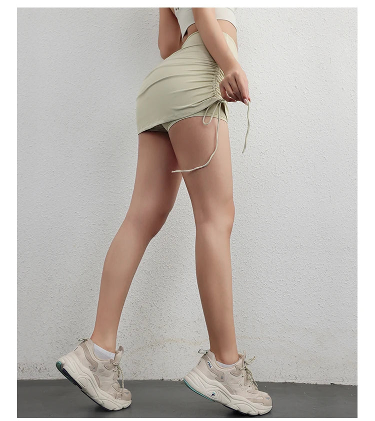 Women'S Drawstring High-Waisted Skirt Women Running Anti-Go Naked Yoga Shorts Full Fitness Tennis Sports Shorts