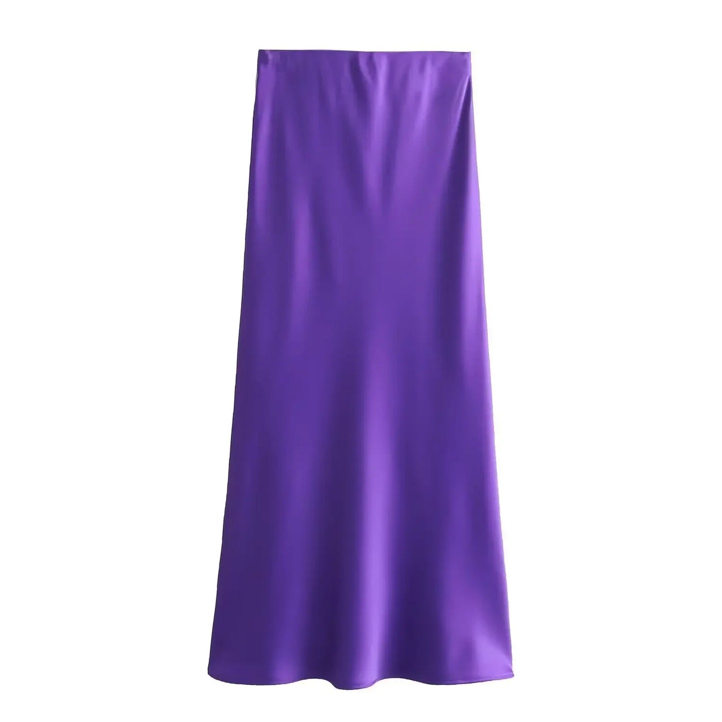2024 Spring Summer New Women's High-Waisted Skirt European Style Silk-Satin Feeling Long Dress Solid Color Simple Design