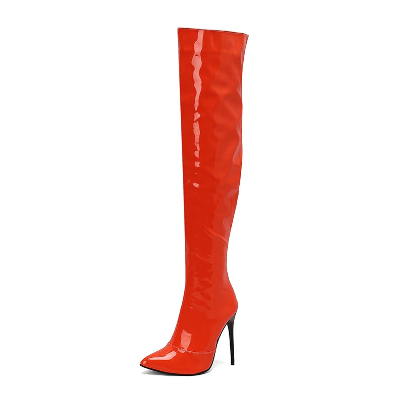 SGESVIER Women's Over the Knee High Boots Sexy Point Toe Autumn Winter Shoes Black Red Heeled Long Boot Ladies Party Shoes