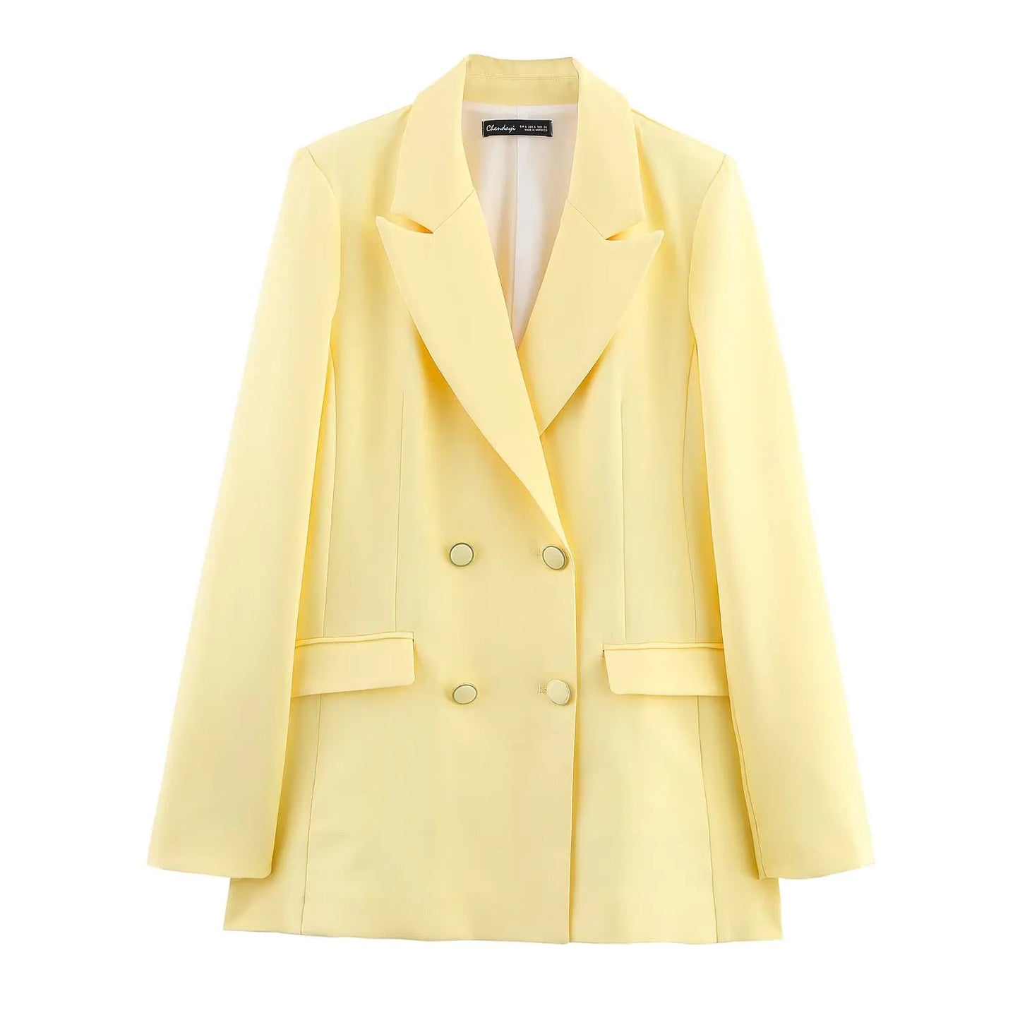 KONDALA Elegant Yellow Blazer Women's Double-breasted Lapel Blazer Fashion High Street 2025 Spring Summer Holidays Commute Suit