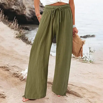 RX6610 Autumn and Winter 2023 AliExpress Europe and America Cross border Women's New Cotton and Hemp Wide Leg Drawstring Beach P