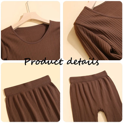 FINETOO 2 Pieces Women Thermal Underwear Sexy Long Sleeve Winter Clothes Seamless Thermal Intimate Set Ladies Thick Sleepwear