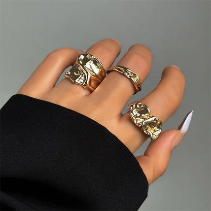 Gold Silver Plated Statement Irregular Pleated Open Ring for Women Big Wide Bold Finger Rings Chunky Jewelry 2024 New Hot