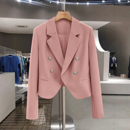 Casual Black Women's Small Suit Jacket 2025 New Spring Autumn Korean Design Sense Polyester Fiber Full Sleeve Solid Color