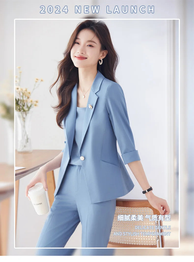 NAVIU Women Spring New Fashion Professional Suits Matching Set Korean Elegant Casual Blazer Coat Pants Two Piece Female Clothing
