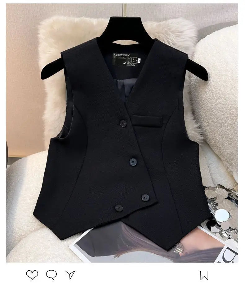 Simple Sleeveless Suit Vest Casual Wide Leg Pants Two-piece Set for Women 2025 New Elegant Suit Set