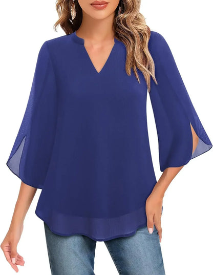 Casual Summer Hot Sale Of The Season Women's Shirt Loose V-neck Petal Sleeve Chiffon Blouse Fashionable Elegant Female Top with