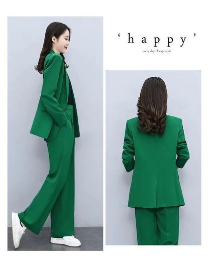 Spring Autumn Thin Women's Blazers Long Pants 2 Piece Set Korean Office Lady Casual Loose Suit Jacket Trousers Outfits Pantsuits