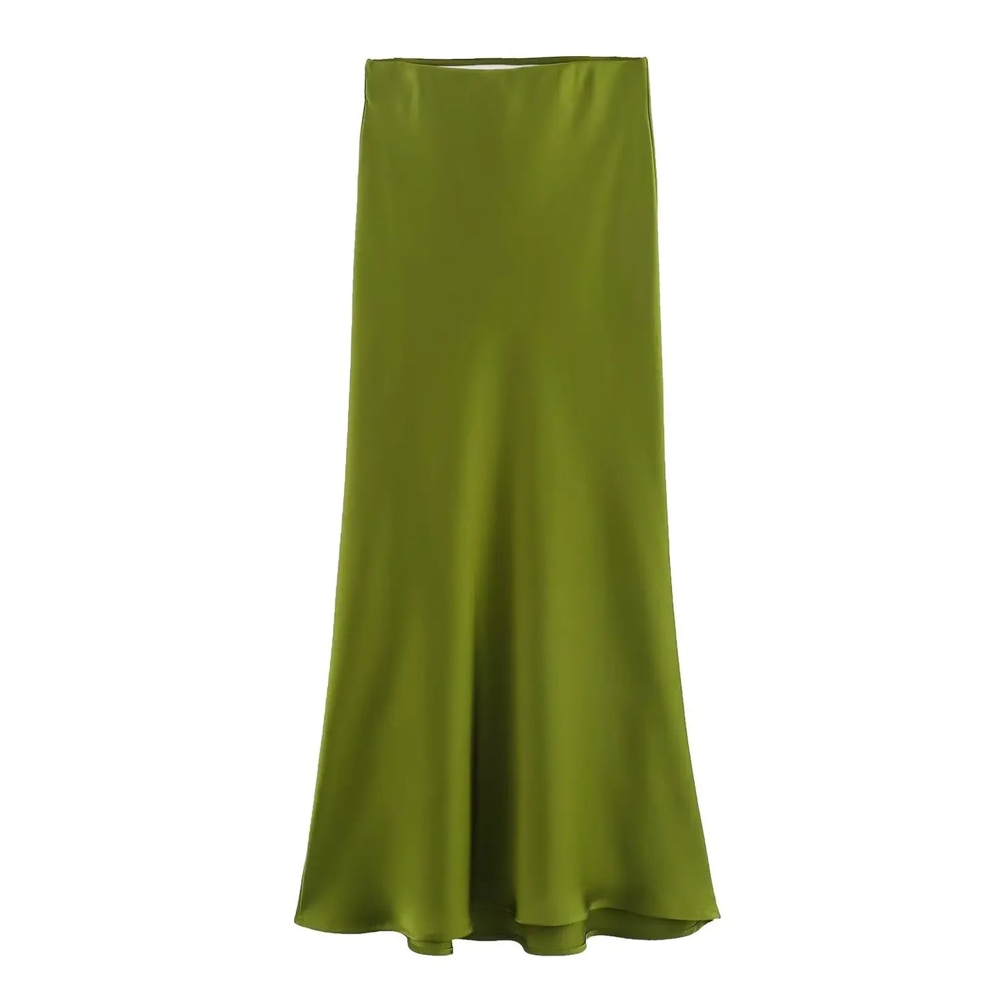2024 Spring Summer New Women's High-Waisted Skirt European Style Silk-Satin Feeling Long Dress Solid Color Simple Design