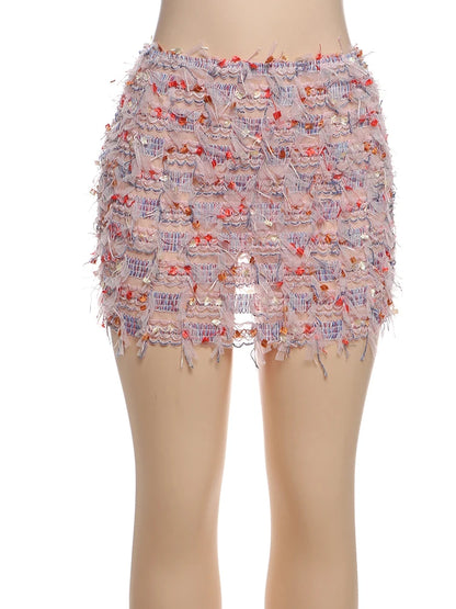 Weird Puss Colorful Tassel Skirts Peach Hip Women Thin Knit Wild Sexy Midnight Summer Trend Stretch Skinny Streetwear Bodycon