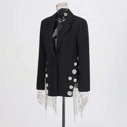 ZMEENNA White Blazer Notched Collar Single Button Patchwork Metal Tassel Jackets For Women 2025 Spring Fashion New Coats ZM628