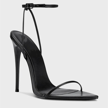 New black flat sandals with slim heels and sexy temperament, pointed high-heeled sandals for women, worn in plus sizes 33-46