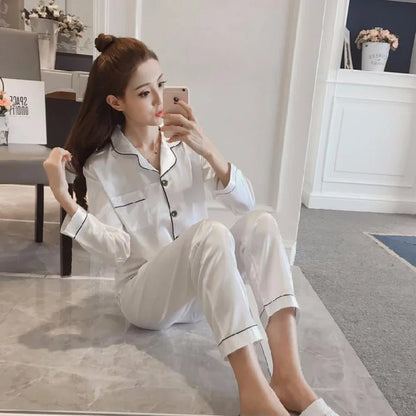 2024 New M-5XL Solid Women‘s Pajamas Elegant Classic Fashion Casual Female Sleepwear Spring Fall Long Sleeve Pants House Clothes