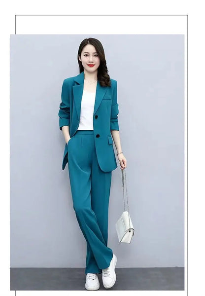 Spring Autumn Thin Women's Blazers Long Pants 2 Piece Set Korean Office Lady Casual Loose Suit Jacket Trousers Outfits Pantsuits