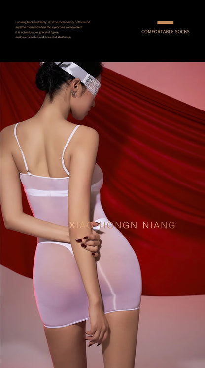 Sexy Women gloss dresses see through Sleeping clothes skirts Oily Shining Tight Short skirt