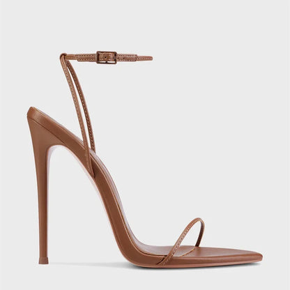 New black flat sandals with slim heels and sexy temperament, pointed high-heeled sandals for women, worn in plus sizes 33-46