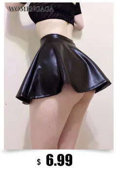 WOMENGAGA Leather Matte Slim Mini Sexy Fashion PU Hot Short High Waist Skirt Korean Nightclub Streetwear Wholesale Clothes 7ST