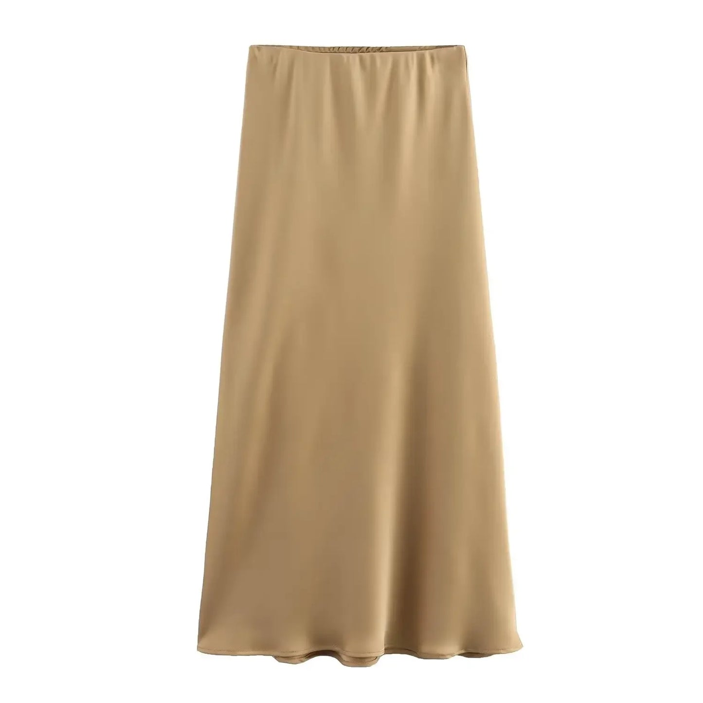 2024 Spring Summer New Women's High-Waisted Skirt European Style Silk-Satin Feeling Long Dress Solid Color Simple Design