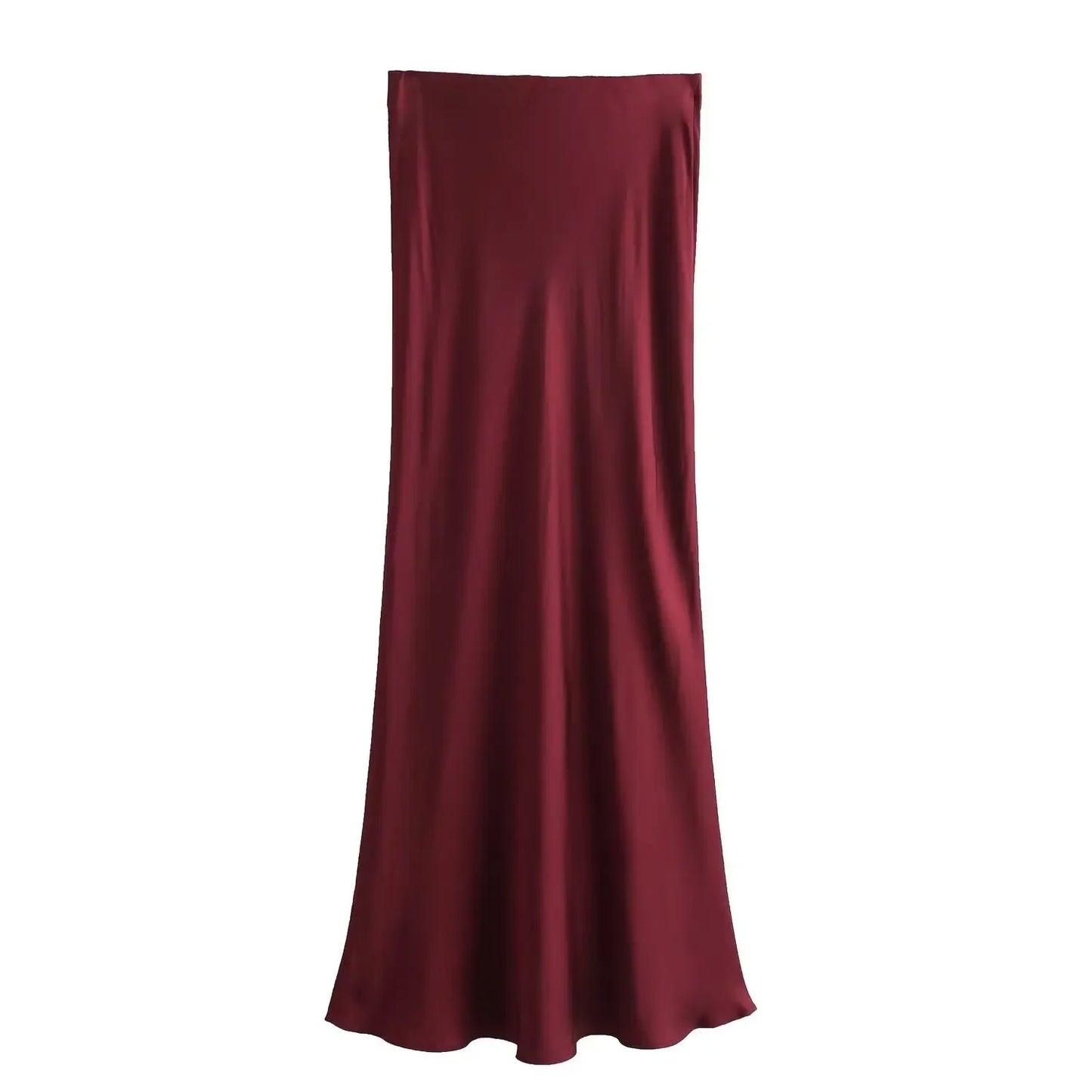 2024 Spring Summer New Women's High-Waisted Skirt European Style Silk-Satin Feeling Long Dress Solid Color Simple Design