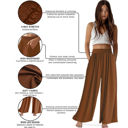 Spring Summer Women Elastic High Waisted Wide Leg Pants Female Solid Long Length Pants Casual Loose Plus Size Ladies Trousers
﻿