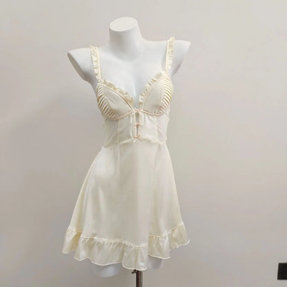 with Chest Pads Nightdress Sexy Pajamas Women's Silk Nightgowns Hollow Pure Backless Suspender Nightwears for Ladies Lingerie