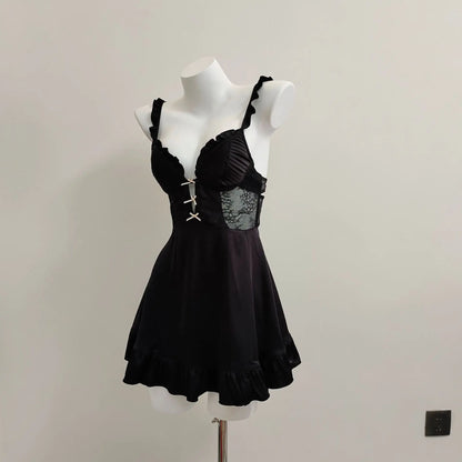 with Chest Pads Nightdress Sexy Pajamas Women's Silk Nightgowns Hollow Pure Backless Suspender Nightwears for Ladies Lingerie