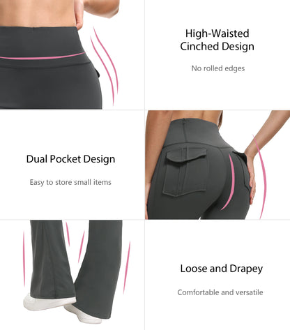 Women's High Waisted Flared Yoga Pants with Pockets Tummy Control Bootcut Leggings for Gym Fitness Casual Wear