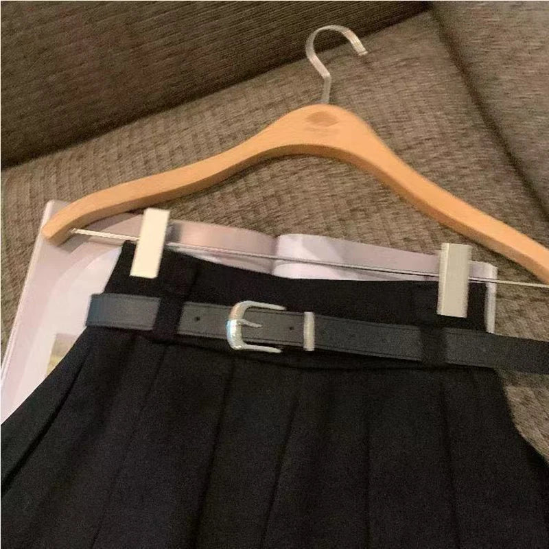 Y2K Preppy Women Pleated Skirts Fashion All Match with Belt Ladies Mini Skirts Korean High Waist Streetwear Casual A Line Skirts
