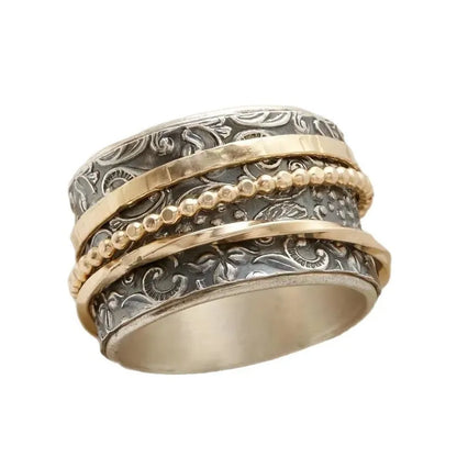 Bohemian geometric three-layer ring wide-sided ring retro timeless pattern ring couple jewelry