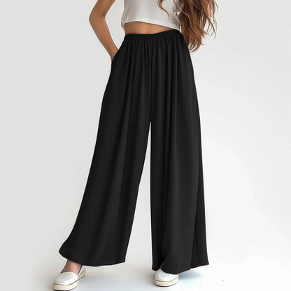 Spring Summer Women Elastic High Waisted Wide Leg Pants Female Solid Long Length Pants Casual Loose Plus Size Ladies Trousers
﻿