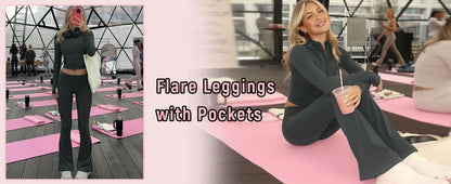 Women's High Waisted Flared Yoga Pants with Pockets Tummy Control Bootcut Leggings for Gym Fitness Casual Wear