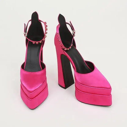 New Brand Women Sandals Summer Shoes Sexy Thick High Heels Platform Black Red Yellow Dress Party Wedding Shoes Woman Pumps