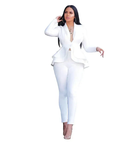 2025 Women's Formal Set 2PCS Tracksuit Full Sleeve Ruffles Blazers Pencil Pants Suit Two Piece Set Office Lady Outfits Uniform